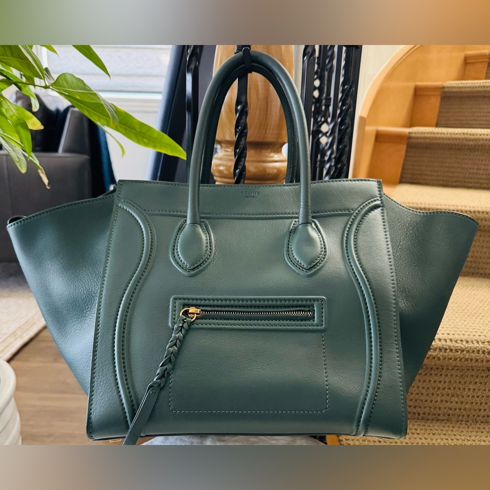 Celine Phantom Luggage Dark Green Leather Tote